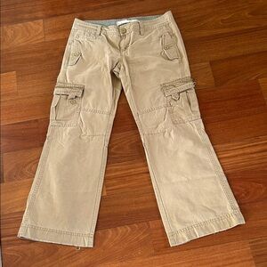 Y2K Ultra Low Waist Wide Leg Khaki Cargo Pants Size 10